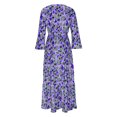 thumbnail image 4 of Jusqu'à 65 % de Rabais! Robes d'Été Mode pour Femmes 2024 Grande Taille Col en V Imprimé Manches 3/4 Patchwork Robe Longue Décontractée, 4 of 5