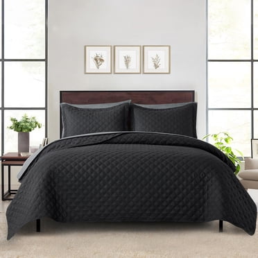 Mainstays All in One Lightweight Quilt Set and Sheet Set -7 Piece, Queen, Black