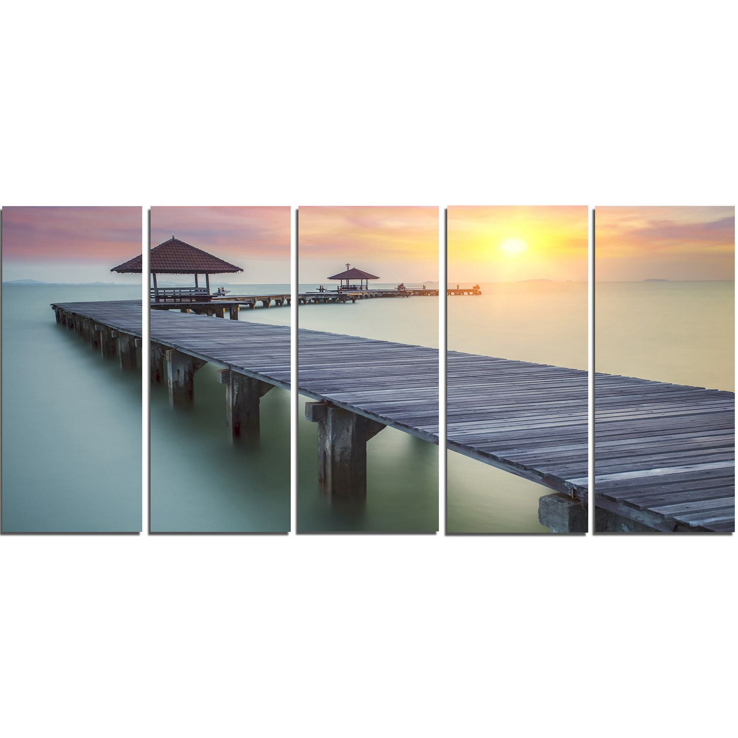Tableau sur toile imprimée Design Art Photographie bord de mer Pont en bois la et coucher soleil