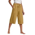 thumbnail image 1 of Kaemgyyd Womens Plus Size Capris Lounge Drawstring Cotton Linen Bermuda Shorts Flowy Wide Leg Beach Vaction Cropped Trousers, 1 of 6