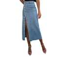 thumbnail image 1 of Aocisk Womens Stretch Denim Midi Skirt High Waist Casual Slit Design Front Button Up With Functional Pockets Light Blue XL, 1 of 9