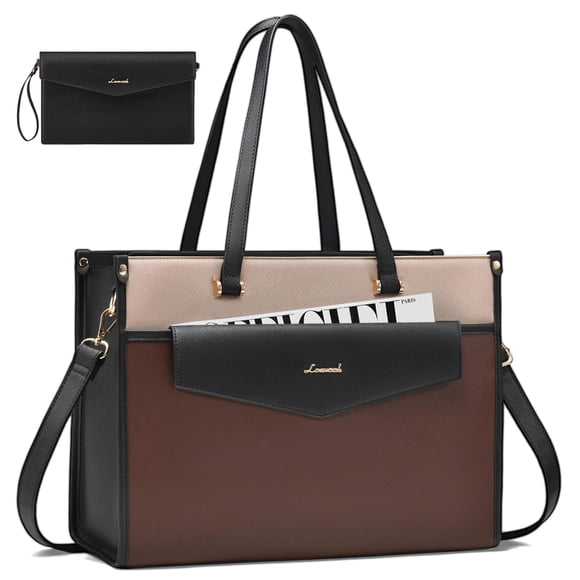 LOVEVOOK Laptop Bag for Women, 15.6'' Laptop Tote Purse 2-in-1 Professional Work Bag Business Briefcase with Clutch Purse, Waterproof Leather Compute