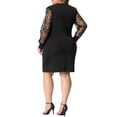 thumbnail image 3 of GRACE & GRANDEUR Robe Midi de Fête et de Travail pour Femme Grande Taille, Col en V, Faux Portefeuille, Transparente, Manches Longues, 2X, Noir, 3 of 6