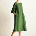 thumbnail image 1 of EGNMCR Robes d'Été pour Femmes Tendance 2024 Mode pour Femmes Col Rond Ample Manches Mi-Longues Robe Unie Longueur Genou, 1 of 8