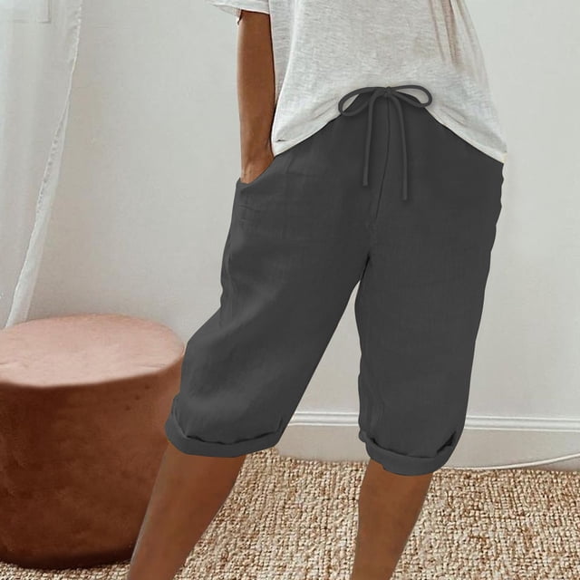 LSLJS Shorts pour Femmes de Couleur Unie Shorts Décontractés pour Femmes Capris Pantalons de Travail pour Femmes