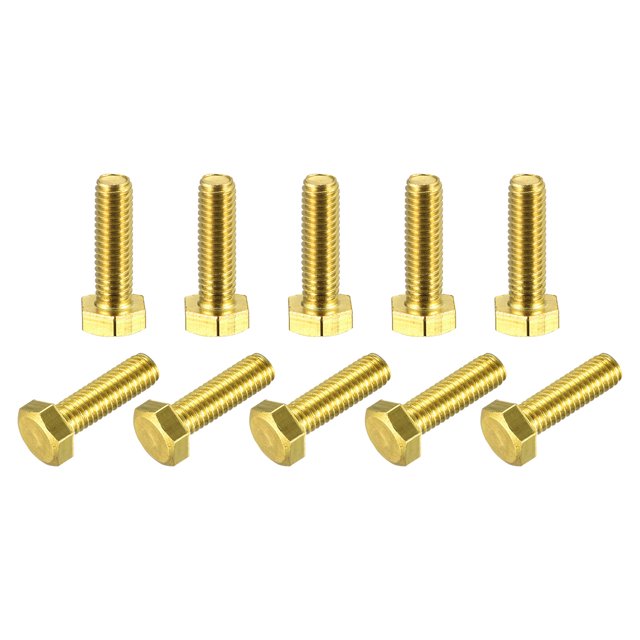 Unique Bargains Brass Hex Bolts, M6x20mm 10 Pack Fully Thread Grade 4.8 Machine Screws