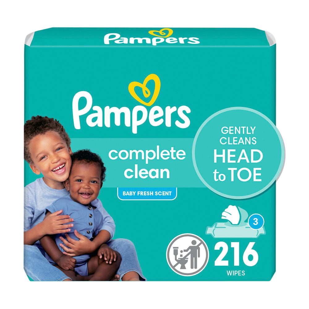 Pampers Complete Clean Baby Wipes - Fresh Scent, 3 Flip-Top Packs (216 Wipes Total)