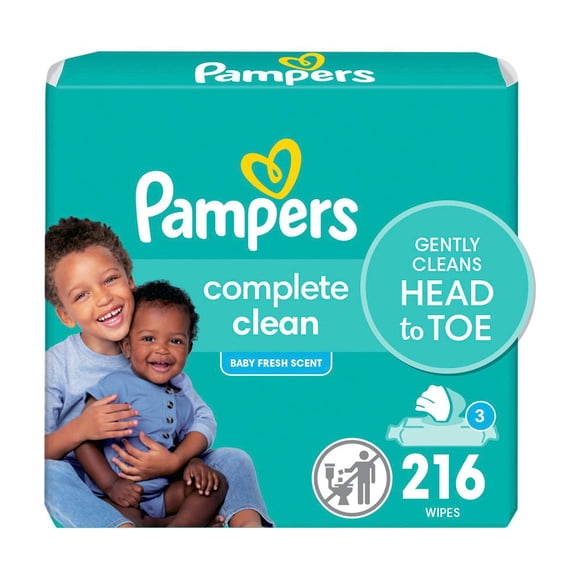 Pampers Complete Clean Baby Wipes - Fresh Scent, 3 Flip-Top Packs (216 Wipes Total)