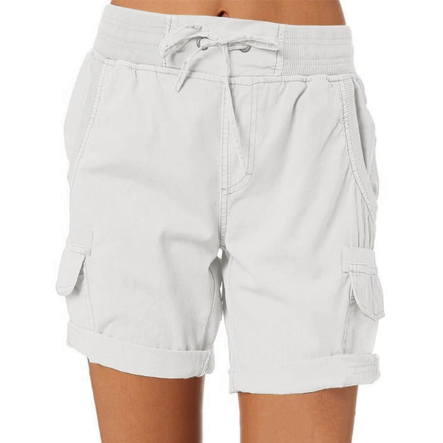 Shorts Cargo Taille Haute Longs Femme Coton Extensible Camping Cyclisme Été 2025 Tendance Randonnée Taille Séchage Rapide Femmes avec Poches