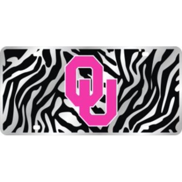 Oklahoma Sooners Pink Zebra Laser License Plate