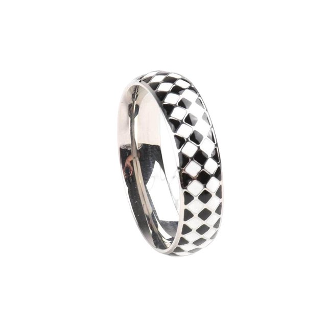 ziyahi Checkerboard Pattern Ring Stylish Female Jewelry Simple Colors Geometric Fingers Rings Fashion Accessory Festival Gift Golden Size 7 Steel Size 8
