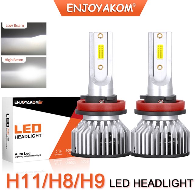 2pcs H8 H9 H11 LED Headlight Bulbs Lamp Kit by ENJOYAKOM, compatible with Hyundai Sonata 2011-2014. Ideal for automotive replacement parts and car lighting upgrades. Features 40W per pair, 4000LM brightness, 6000K color temperature, and IP68 waterproof rating for high or low beam installation. Includes anti-interference circuit design and an instruction manual.