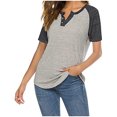 thumbnail image 1 of Timegard Women Tops Notched V Neck Button Short Sleeve Color Block Loose Comfy Summer Casual Shirts Tops, 1 of 8