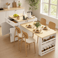 thumbnail image 3 of Homy Casa 82.7" Rolling Kitchen Island with Extendable Dining Table, Power Outlet, 2 Drawers & Storage, White, 3 of 12