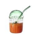 thumbnail image 2 of TIMIFIS Glass Cup Cute Drinking Glasses with Glass Dome Lid and Straw, Reusable Wide Mouth Milkshakes Cups 15oz Glass Coffee Iced Cup for Home Office Bar Kitchen Appliances, 2 of 5