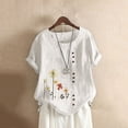 thumbnail image 2 of CHOK Plus Hauts pour Femmes Chic Décontracté Coton Lin Grande Taille Col Rond Tuniques pour Femmes Imprimé Floral Bouton T-Shirt Basique T-Shirts pour Femmes Manches Courtes Chemisiers d'Été Tendance, 2 of 3