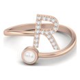 thumbnail image 1 of Capital R Initial Letter Pearl 925 Sterling Silver Rose Vermeil Women Ring Adjustable Front Open Ring Jewelry, 1 of 3