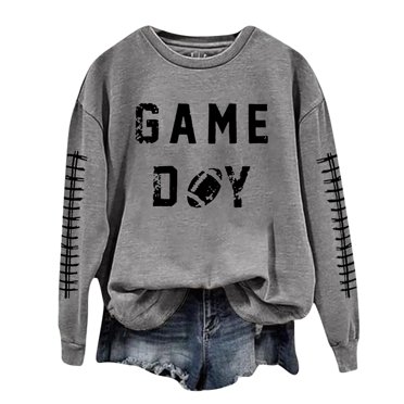 Kcodviy Women Casual Full Sleeve Casual T Shirt Crewneck Sweatshirts Long Sleeve athletic Jacket Full Zip Football Graphic Printed Pullover Cinched Bottom Blouse Sweatshirts Top Blouse