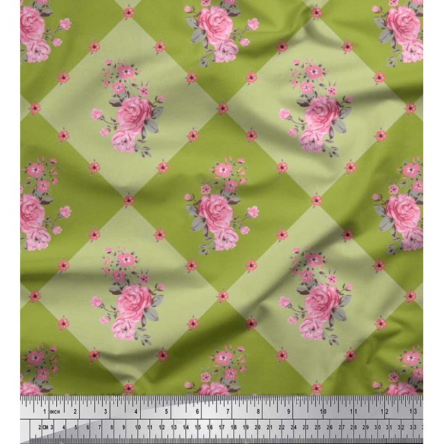 Soimoi Rayon Fabric Leaves, & Rose Floral Fabric Prints By Yard 56 Inch Wide