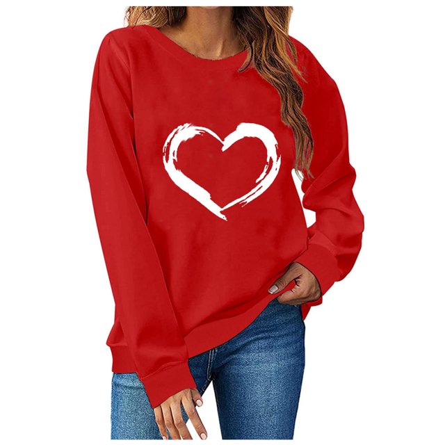 Automne TIMIFIS Chandails de la Saint-Valentin pour Femmes Chandail à Cœur Chemises Mode Manches Longues Col Rond Chandail à Enfiler Hauts - Printemps/été