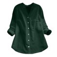 thumbnail image 1 of Chemise Blouse Décontractée pour Femmes en Coton et Lin Uni à Manches Longues, Boutonnée, 1 of 8