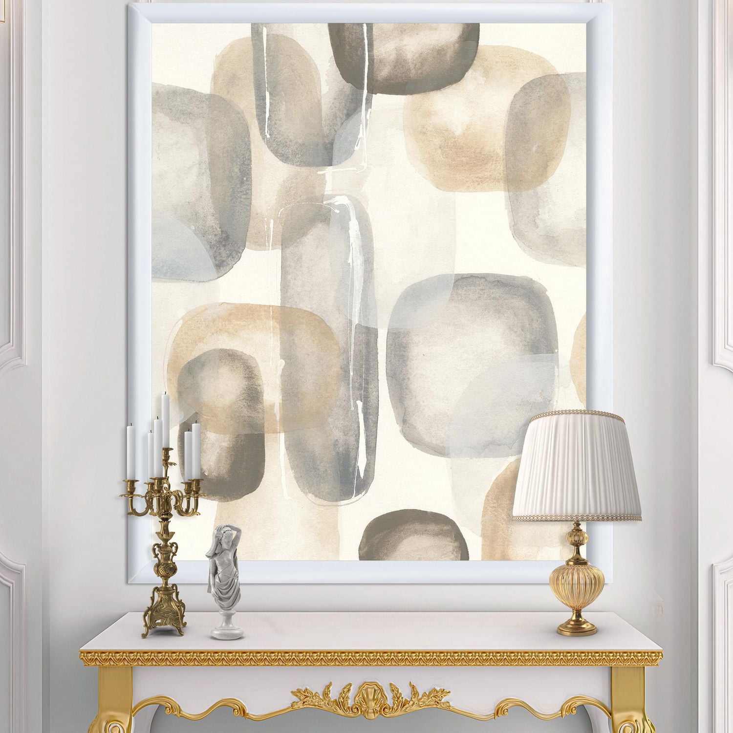 Designart Neutral Oval Grey Stones I Framed Wall Art