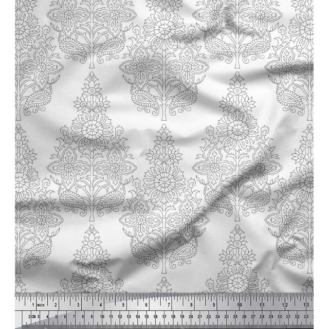 Soimoi Viscose Chiffon Fabric Leaves & Floral Block Print Sewing Fabric Yard 42 Inch Wide