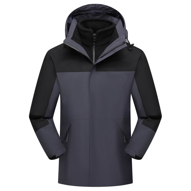 Pisexur Vestes pour Hommes Manteaux Confortables pour Hommes Unisexe à Capuche Manches Longues Patchwork Fermeture Éclair Coquille Rigide Molleton Randonnée Vêtement d'Extérieur Manteau Gris Foncé,4TG