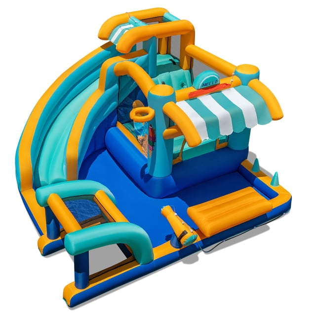 Patiojoy Inflatable Water Park with Market Stand Water Slide with Climbing Wall (Without Blower)