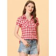 thumbnail image 2 of INSPIRE CHIC Chemises à Carreaux pour Femmes Col en Pointe Boutonnées Blouses en Coton m Rouge Blanc, 2 of 5