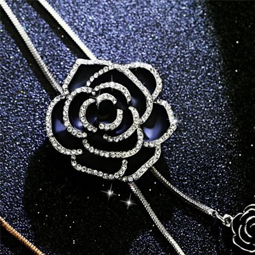 MesaSe PENGXAING Black Rose Flower Long Pendant Necklace Sweater Chain Crystal Women Jewelry Gift