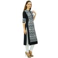 thumbnail image 1 of Phagun Kurta Droite Noire pour Femmes Manches 3/4 Imprimée Décontractée Kurti-12, 1 of 2