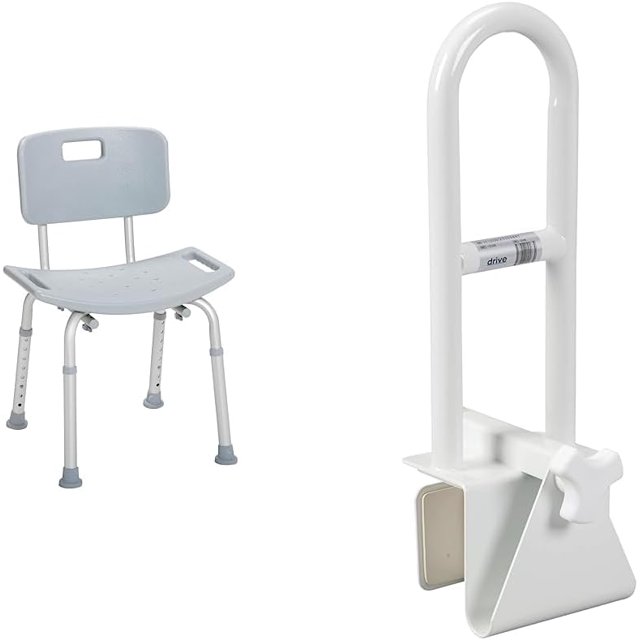 Designer Deluxe Bath Bench with Back Grey | Clamp-On Tub Rail