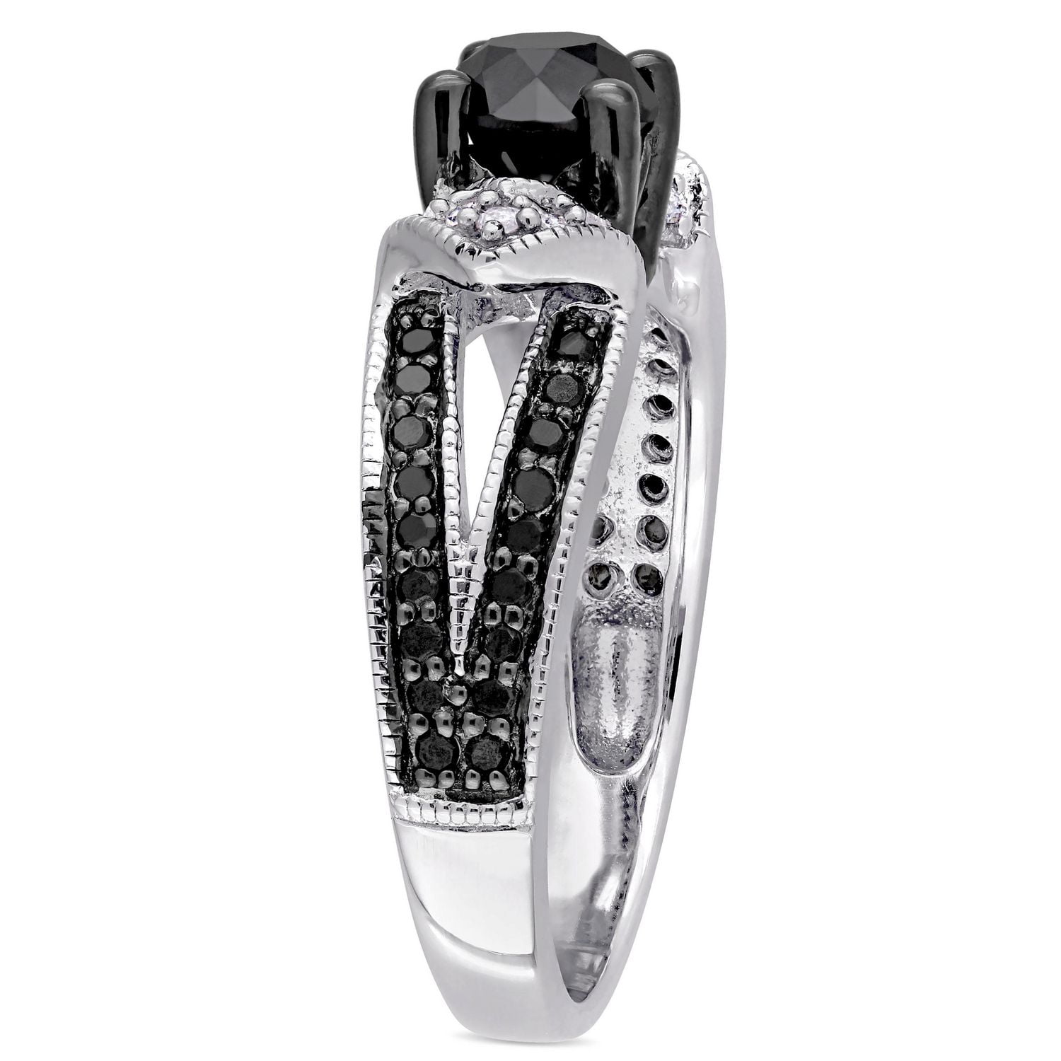 Bague de fiançailles Miabella avec diamants noirs et blancs d'1 ct poids total en argent sterling
