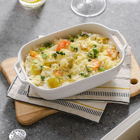 Birdeem Ceramic Rectangular Baking Dish, Gratin Dish with Double Handles for Cheese Rice, Oven to Table Baking Pan for Home Kitchen