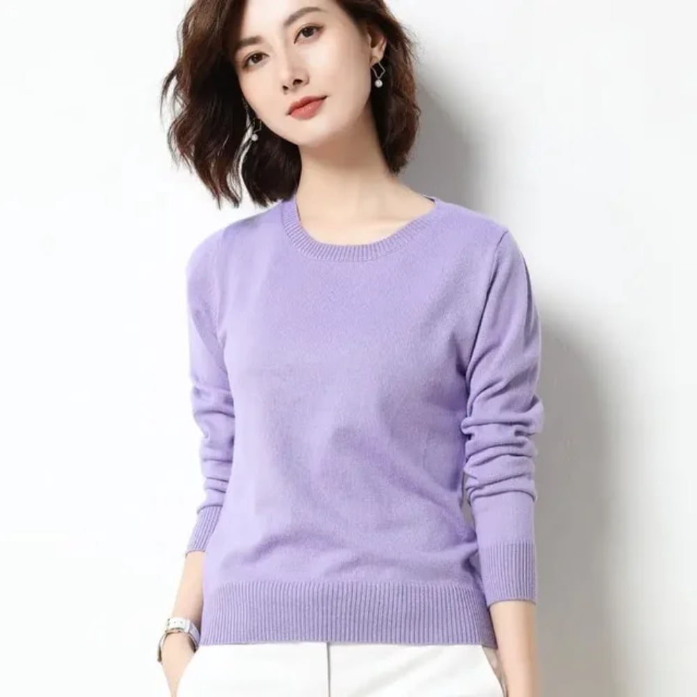 LNGOOR Chandail pour Femmes 2024 Col Rond Manches Longues Automne Hiver Pulls Mode Chandails Coréens Chandails de Base Chandails Ajustés en Tricot Chandails