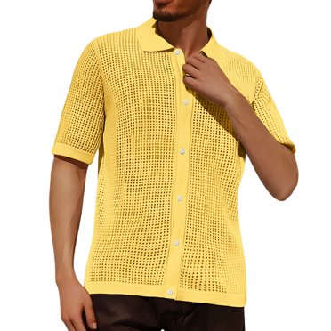 Ediodpoh Summer Man's Refreshing Casual Fashion Short Sleeve Shirt Shirts for Men Yellow XXL