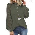 thumbnail image 2 of yingyy Femmes Top Dentelle Manches Longues Chemisier Col Rond Couleur Unie T-Shirt Vert XL, 2 of 6