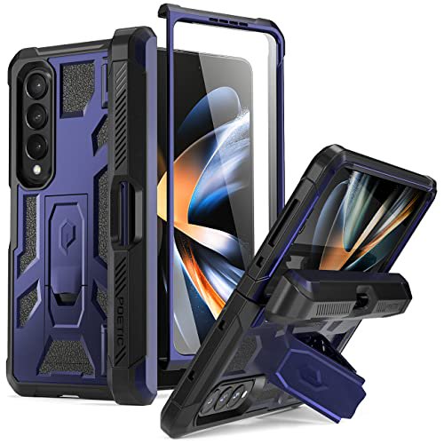 Poetic Spartan Case for Samsung Galaxy Z Fold 4, Full Body Rugged Case with Kickstand, Metallic Blue