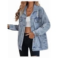 thumbnail image 1 of Women'S Long Oversized Denim Jacket Boyfriend Ripped Distressed Jean Jackets Coat Light Blue M, 1 of 6