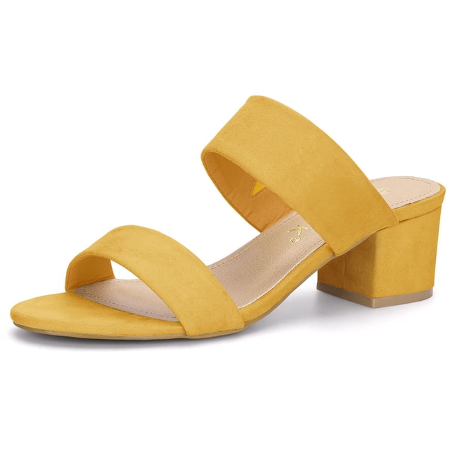 BLISSFUL STEP Women's Dual Straps Mid Chunky Heel Slide Sandals