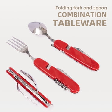 1Pc/ 1 Set Folding Spork Heat-resistant Detachable Anti-scalding Stainless Steel Multi-Functional Folding Fork And Spoon Camping Supplies