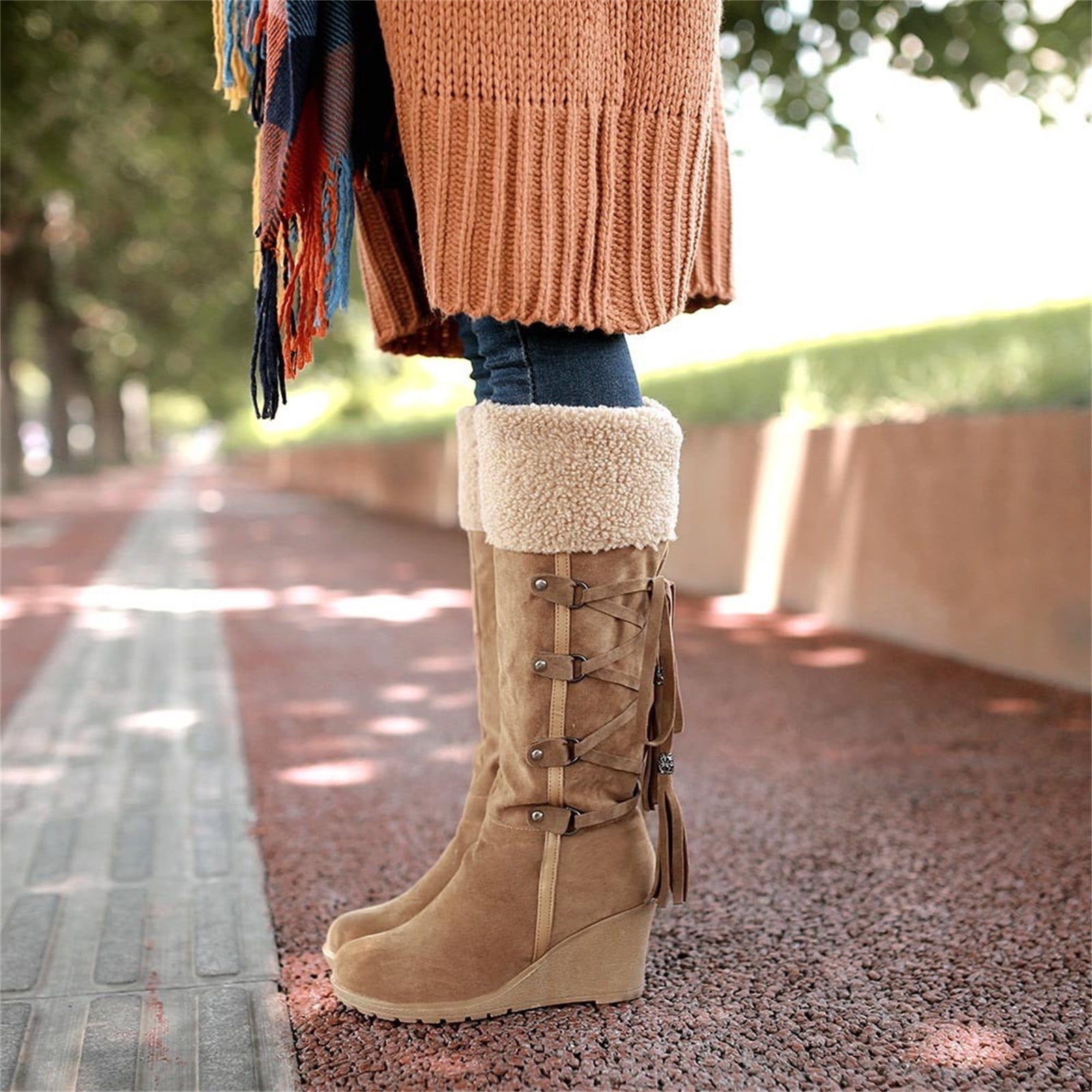 Bottes Filles Femmes Rétro à Lacets Chaussures Décontractées Talon Compensé Plat Grande Taille Fermeture Éclair Chaussures de Neige Automne Femmes en Liquidation