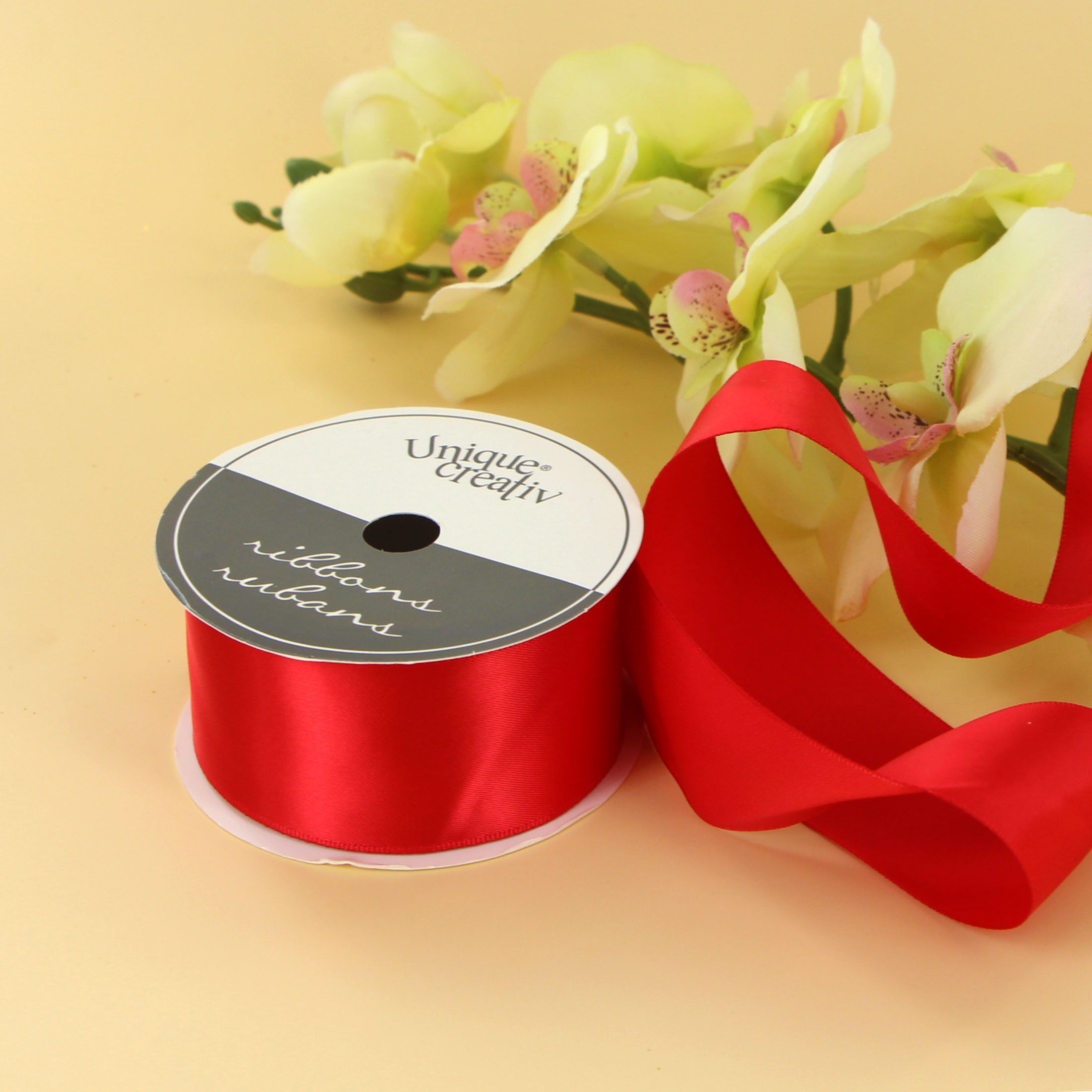 UNIQUE CREATIV Satin Ribbon 38 mm (1.5 in) × 3.65 m (1½ in × 4 yd), Red, 3.66 m (12 ft)