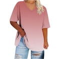 thumbnail image 2 of Ovbmpzd Tops for Women Trendy Plus Size V-Neck Red Short Sleeve Gradient Color Comfy Blouses Womens Pullover L, 2 of 6