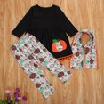 thumbnail image 4 of Ensemble de Costume pour Enfants 3 Pcs Imprimé Floral Col Rond Manches Longues Haut+pantalon+foulard Noir, 4 of 4