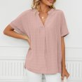 thumbnail image 4 of Birdeem Womens Fashion Short Sleeve Retro Round Neck Easter Solid Color Loose Tops Blouse Sleeve, 4 of 8