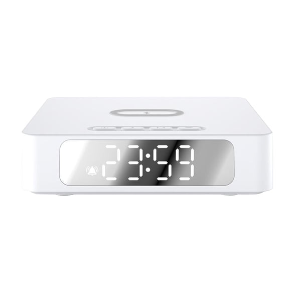 Alarm Clock with Wireless Charging, Multi Functional 15W Wireless Fast Charger for IOS and Android, Magnetic Positioning, ABS, 12x12x3.3cm Fast Wireless Charger