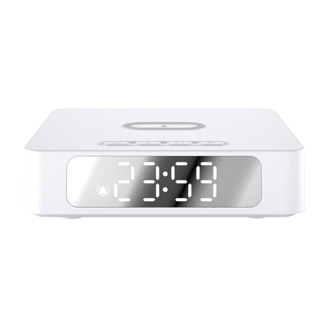 Alarm Clock with Wireless Charging, Multi Functional 15W Wireless Fast Charger for IOS and Android, Magnetic Positioning, ABS, 12x12x3.3cm Fast Wireless Charger
