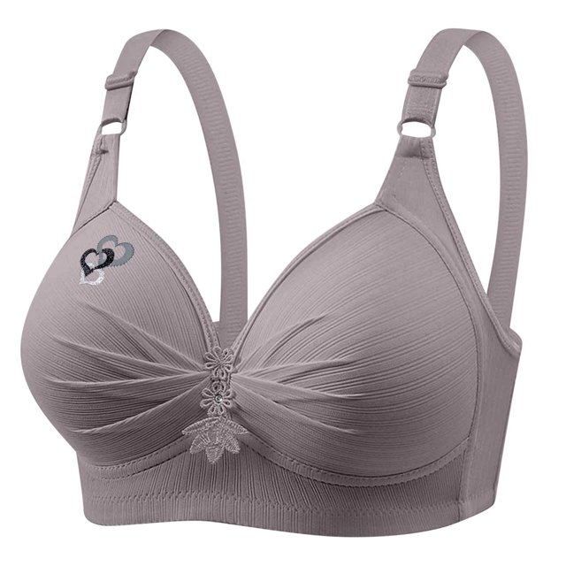 VEKDONE Woman's Printing Gathered Together Large Size Daily Bra Underwear No Rims Gray XXXL